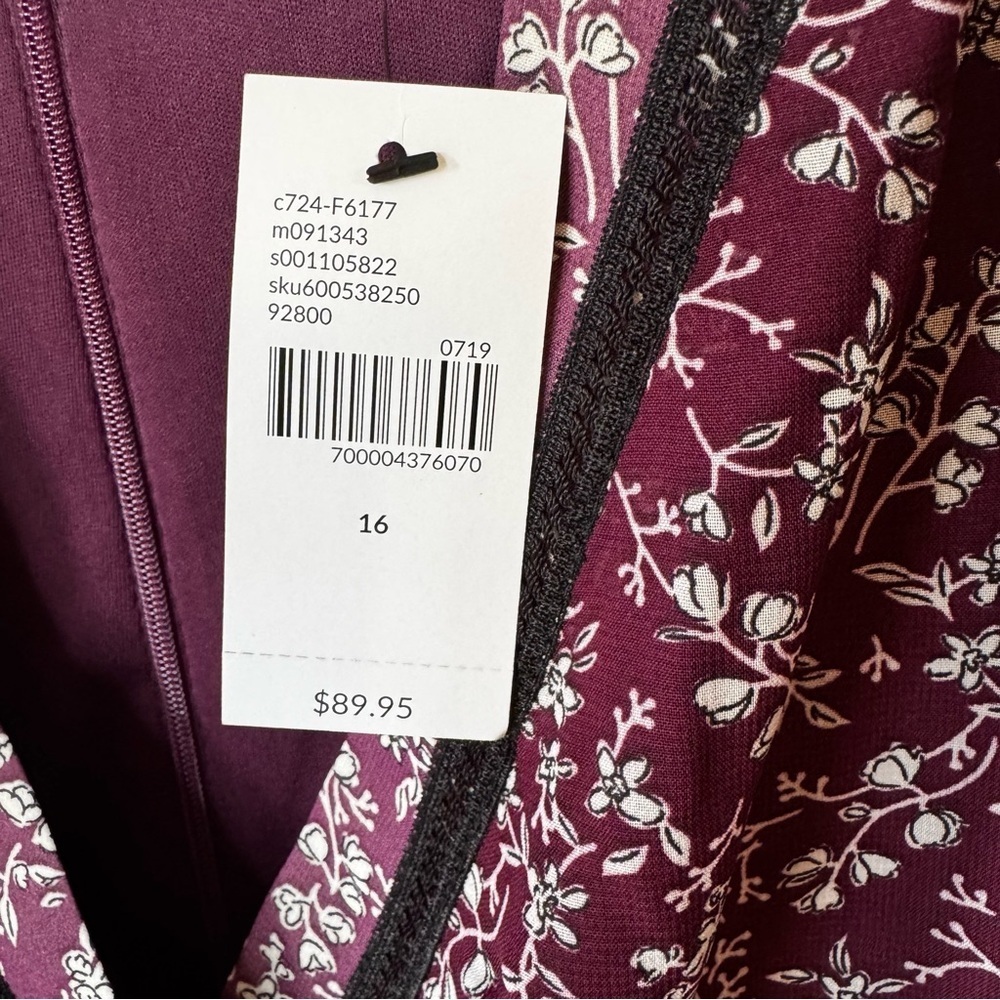 NWT Lane Bryant Boho Wine Floral Split Neck Chiffon Belted Midi Dress Size 16 - Picture 7 of 7